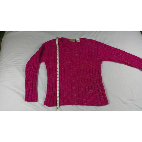 Y2k -Liz Claiborne Womens Ribbed Knit V Neck Long Sleeve Top Pink Sweater - Picture 4 of 8